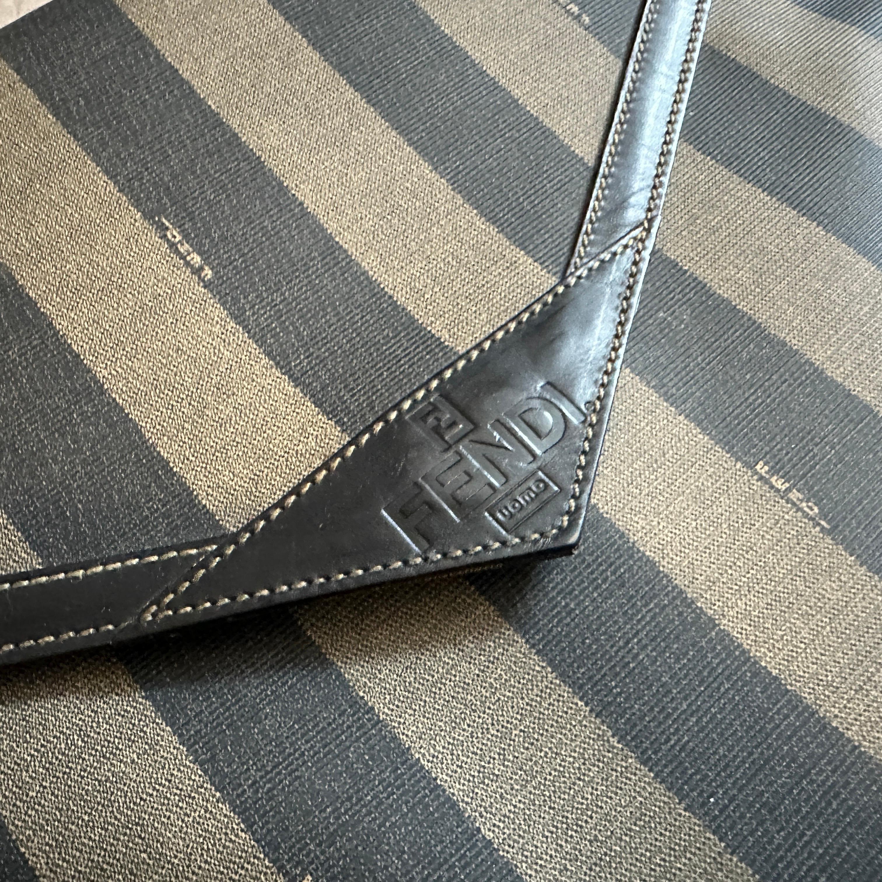 1990s Iconic Pequin Striped Canvas Clutch by Karl Lagerfeld for Sorelle Fendi For Sale 8