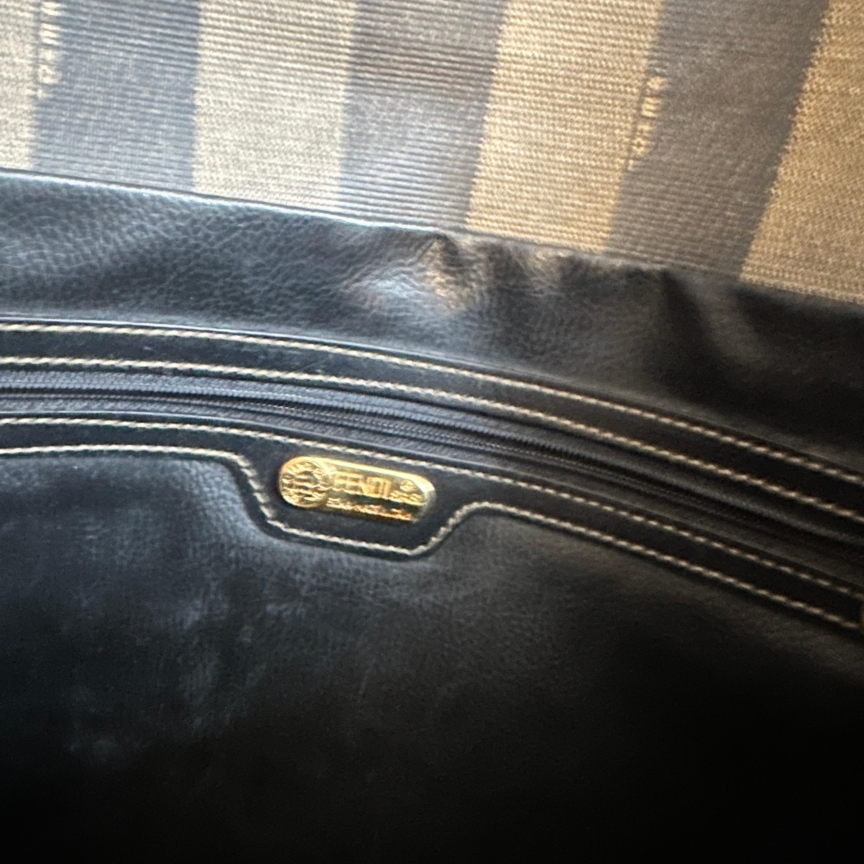 Gray 1990s Iconic Pequin Striped Canvas Clutch by Karl Lagerfeld for Sorelle Fendi For Sale