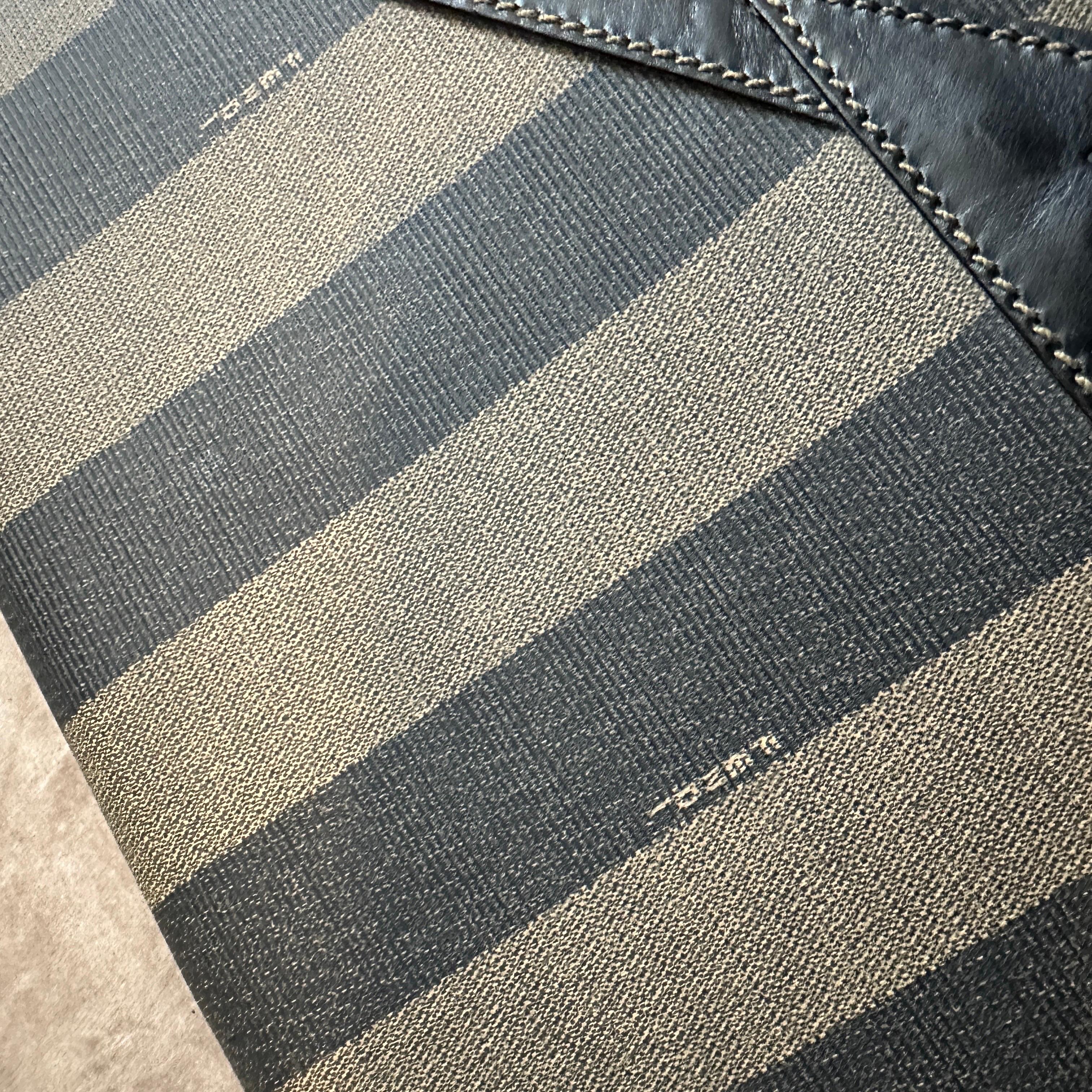 1990s Iconic Pequin Striped Canvas Clutch by Karl Lagerfeld for Sorelle Fendi For Sale 2