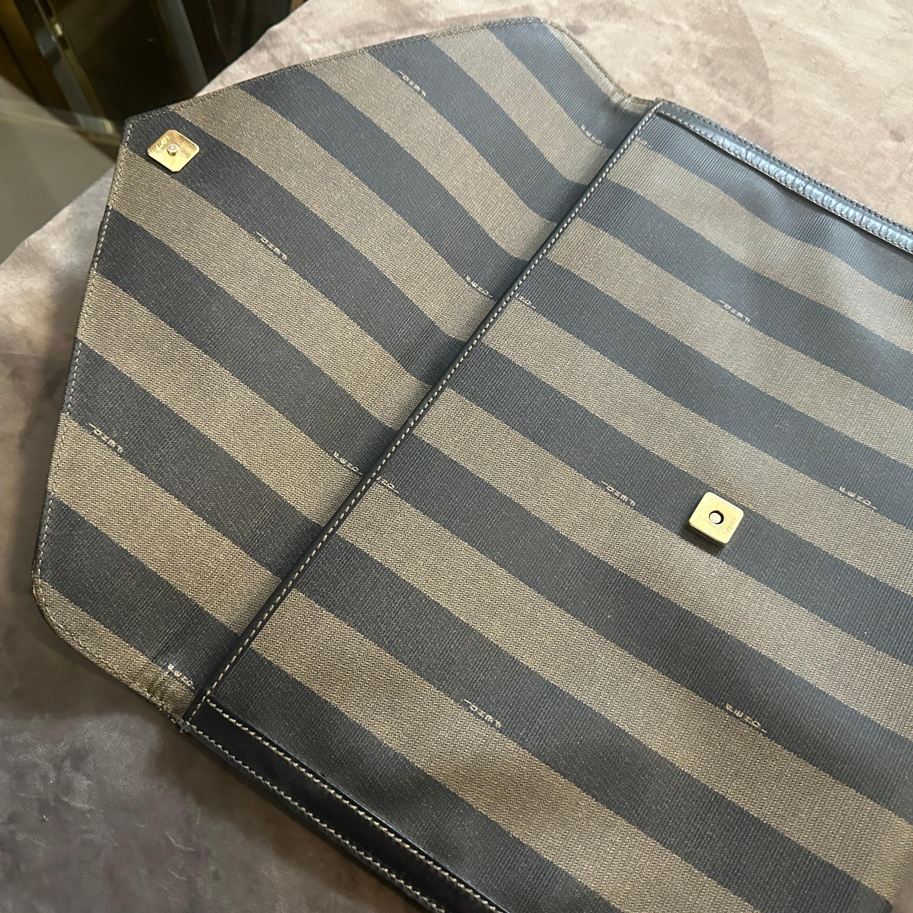 1990s Iconic Pequin Striped Canvas Clutch by Karl Lagerfeld for Sorelle Fendi For Sale 3