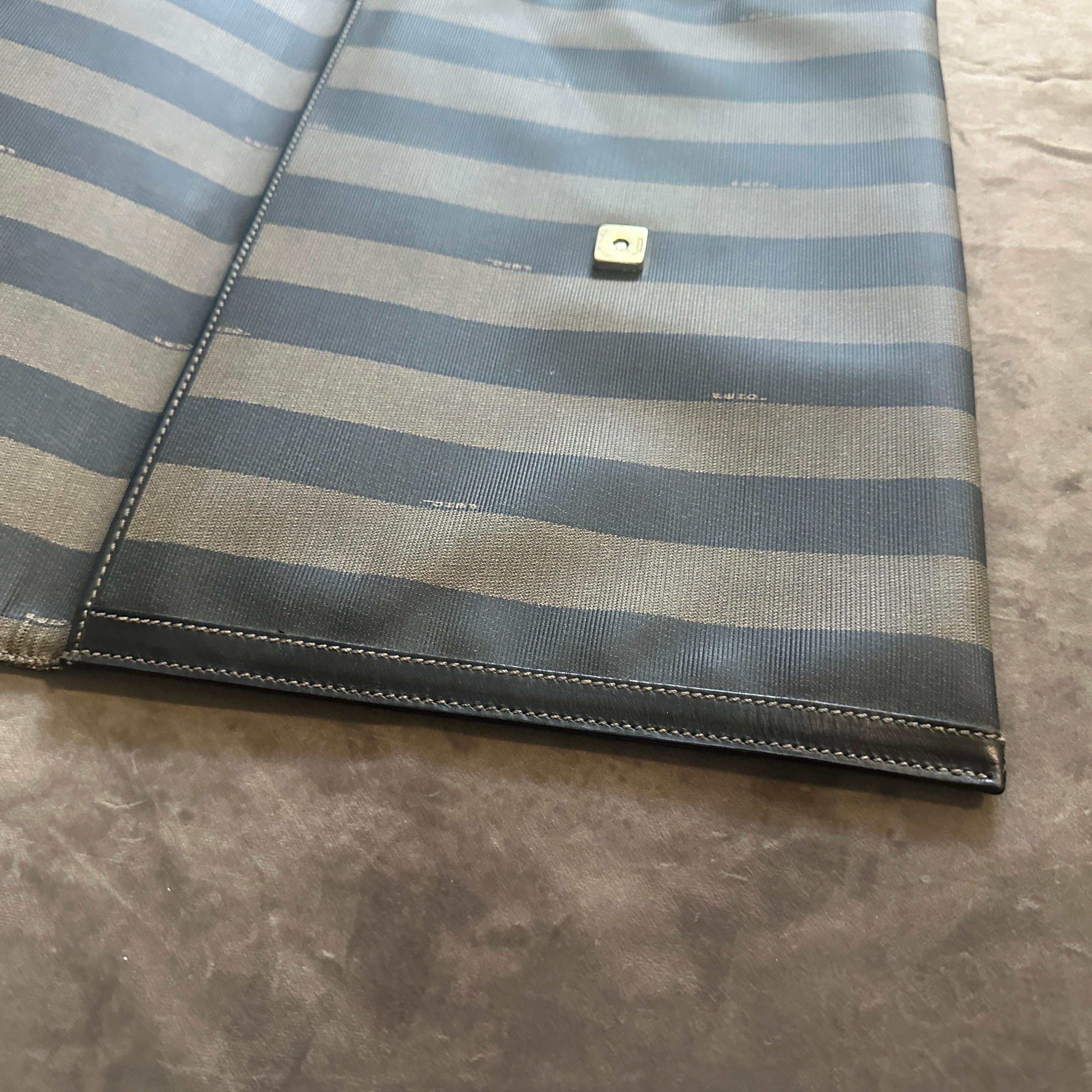 1990s Iconic Pequin Striped Canvas Clutch by Karl Lagerfeld for Sorelle Fendi For Sale 4