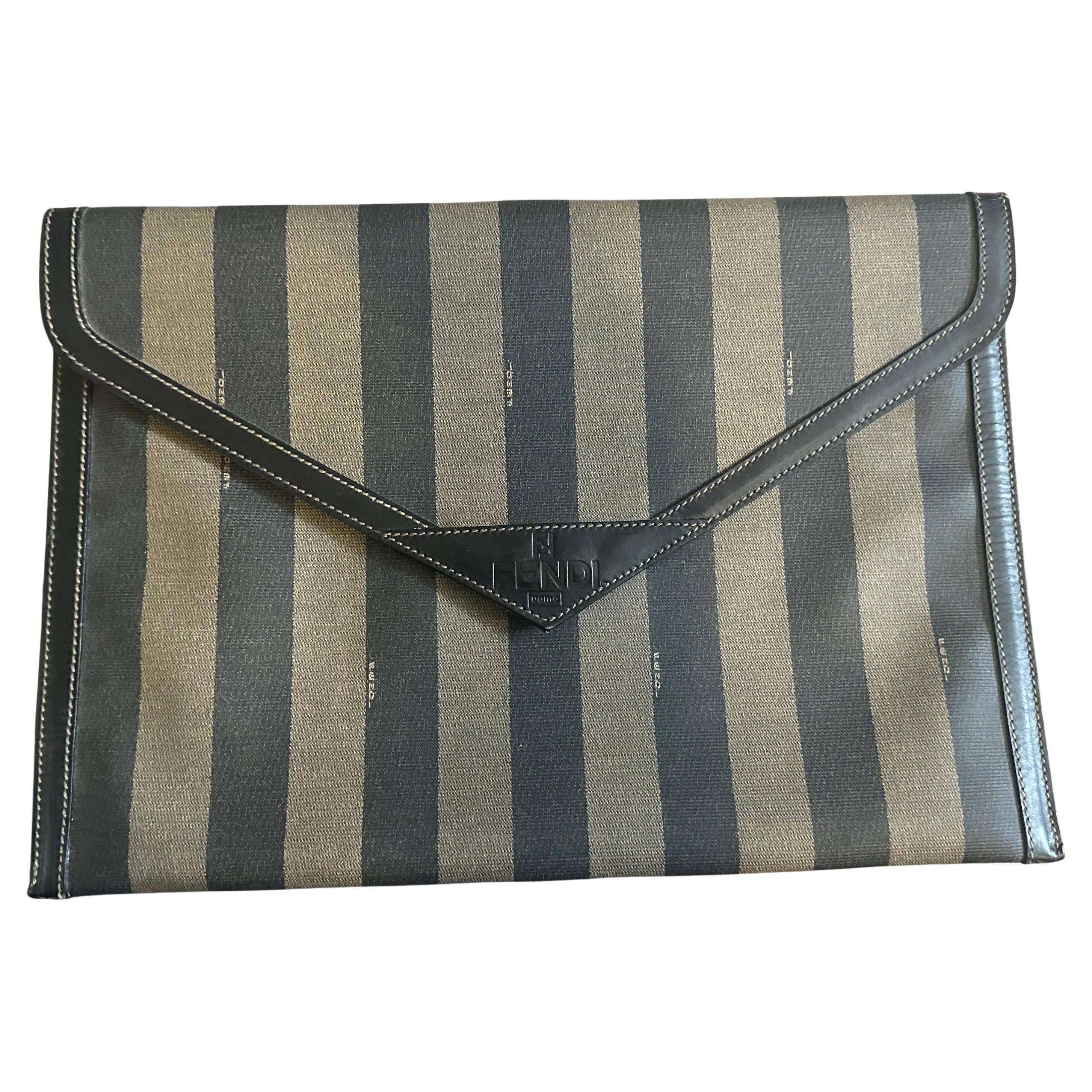 1990s Iconic Pequin Striped Canvas Clutch by Karl Lagerfeld for Sorelle Fendi For Sale