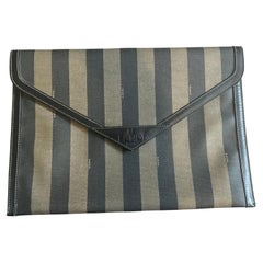 1990s Iconic Pequin Striped Canvas Clutch by Karl Lagerfeld for Sorelle Fendi