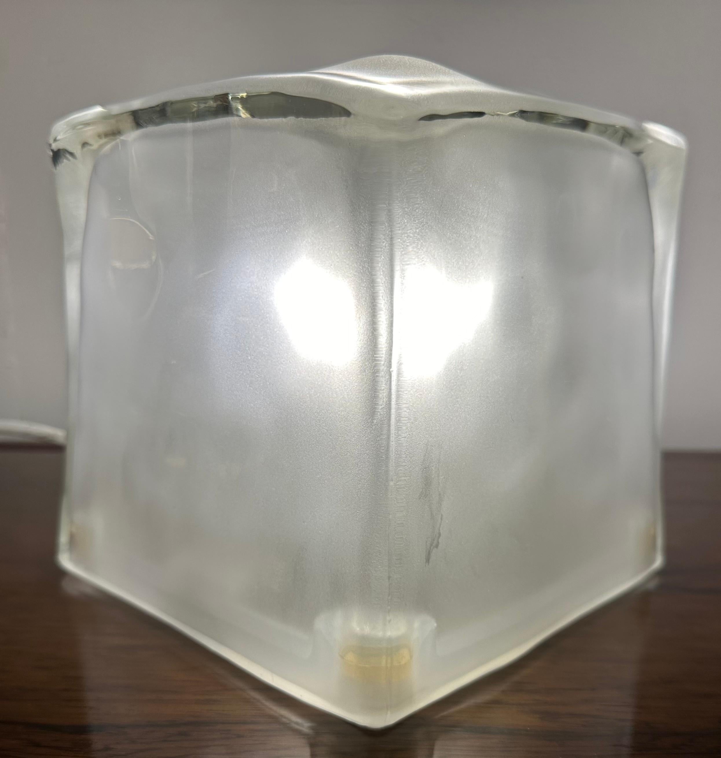 Mid-Century Modern 1990s IKEA Swedish Frosted Iconic Iced Glass Cube 'Iviken' Table Lamp  For Sale