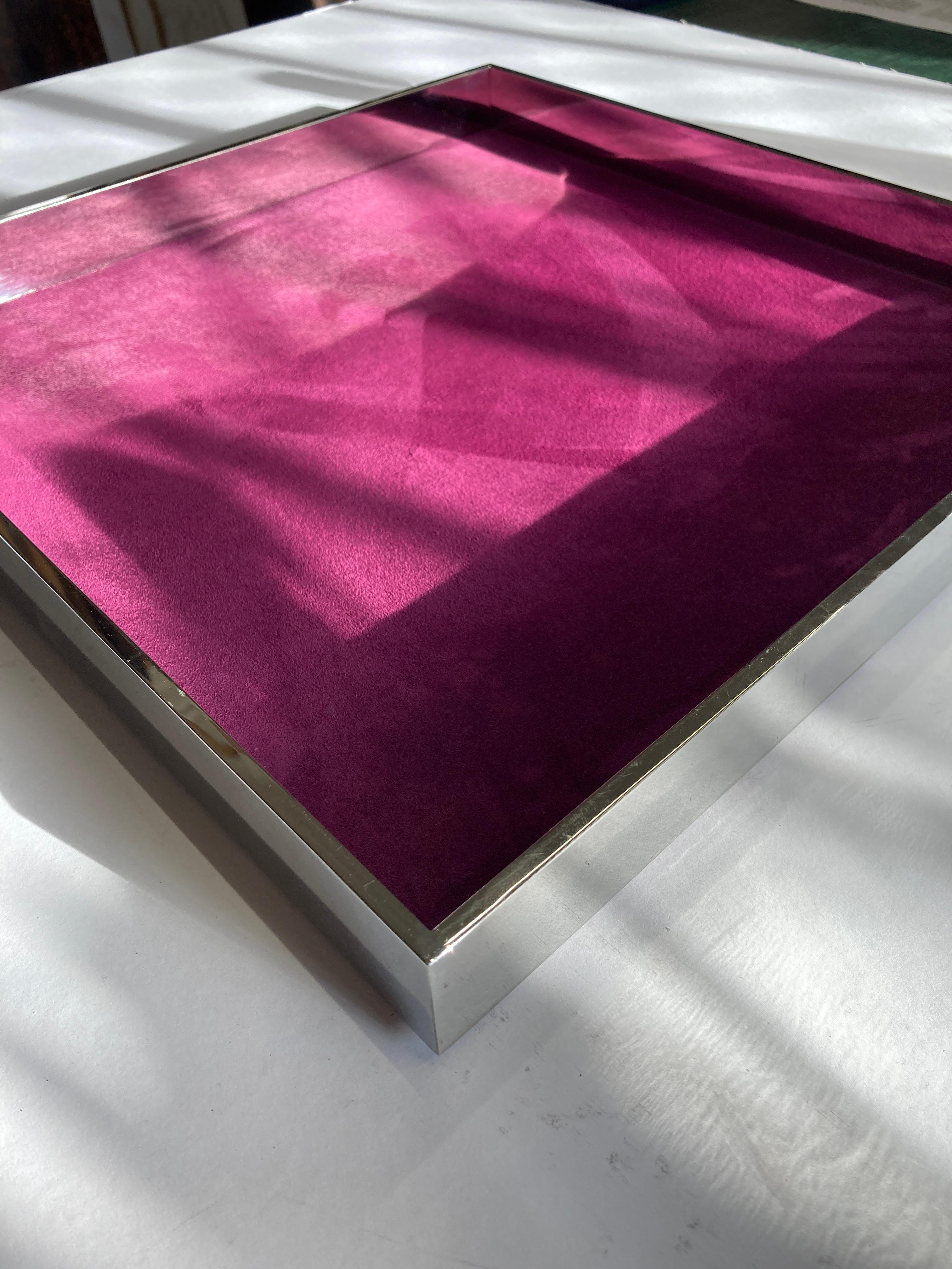 French 1990's ilver plated and leather vide poche by Hermès For Sale