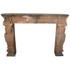 1990s Indian Hand Carved Sandstone Fireplace Mantle with Caryatid Pilasters