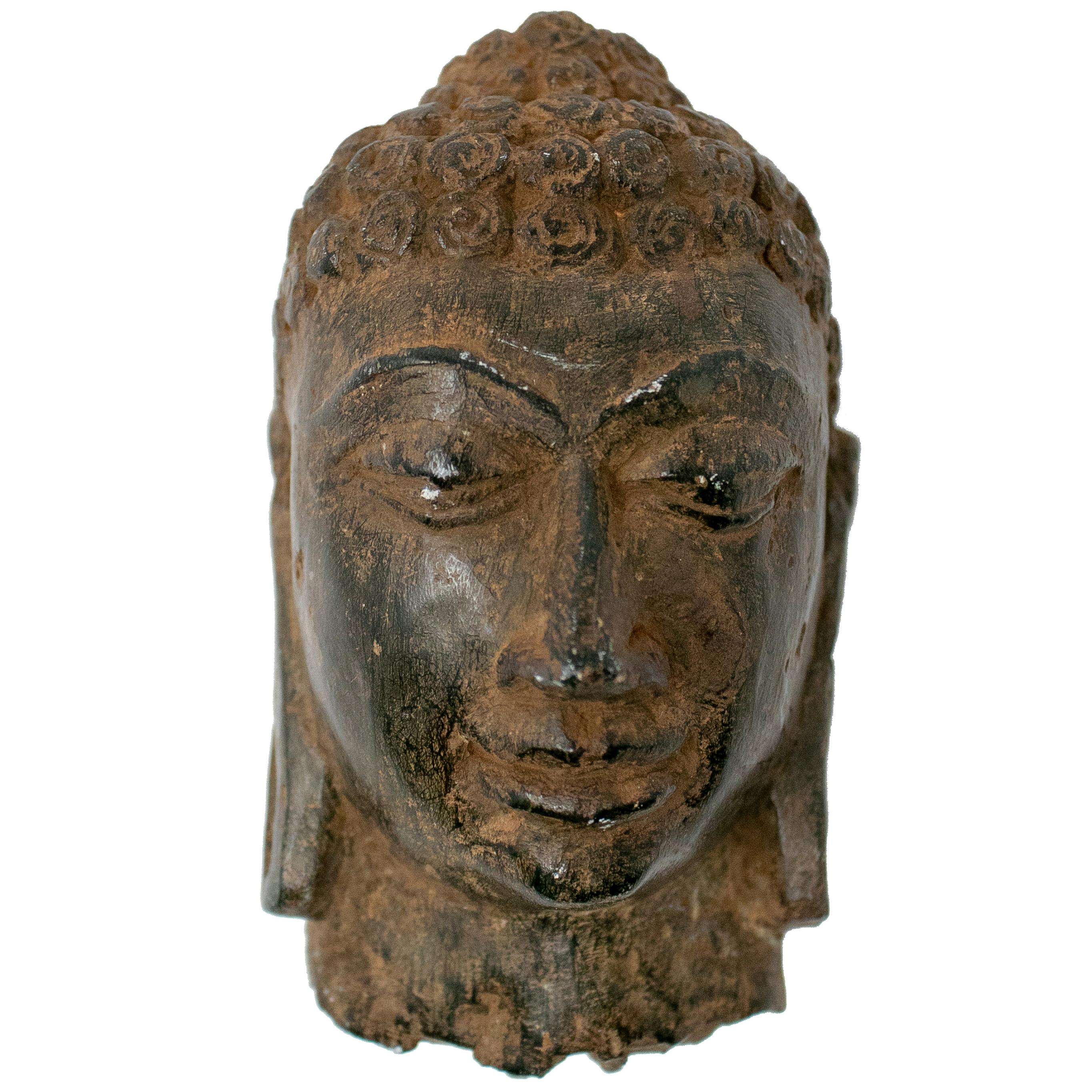1990s Indian Hand Carved Stone Buddha Head