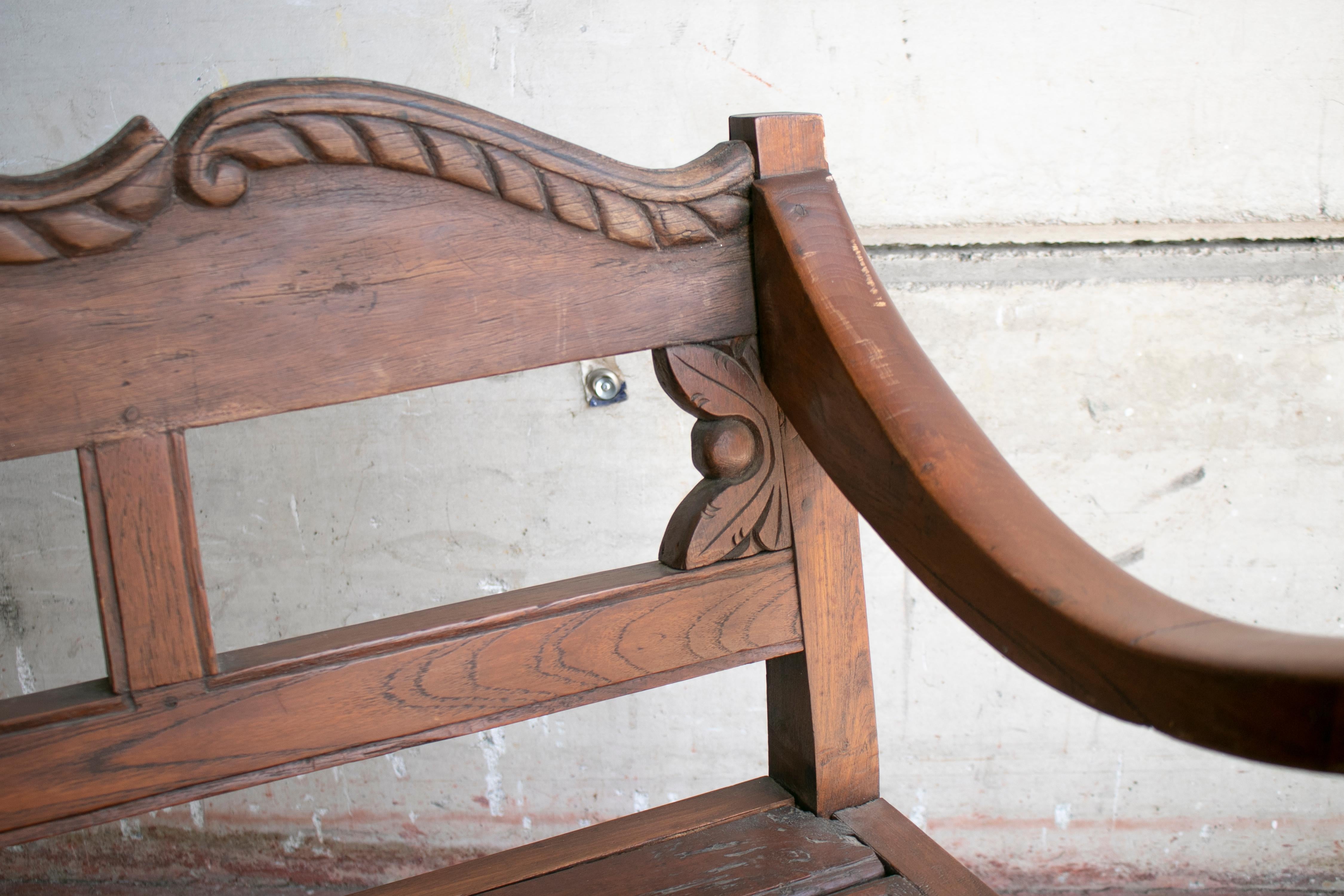 1990s Indonesian Hand Carved Garden Wooden Seating Bench 2