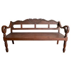 Vintage 1990s Indonesian Hand Carved Garden Wooden Seating Bench