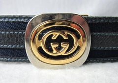 1990s Interlocking Double G GUCCI Leather Blue Red Belt Tom Ford Era Never worn