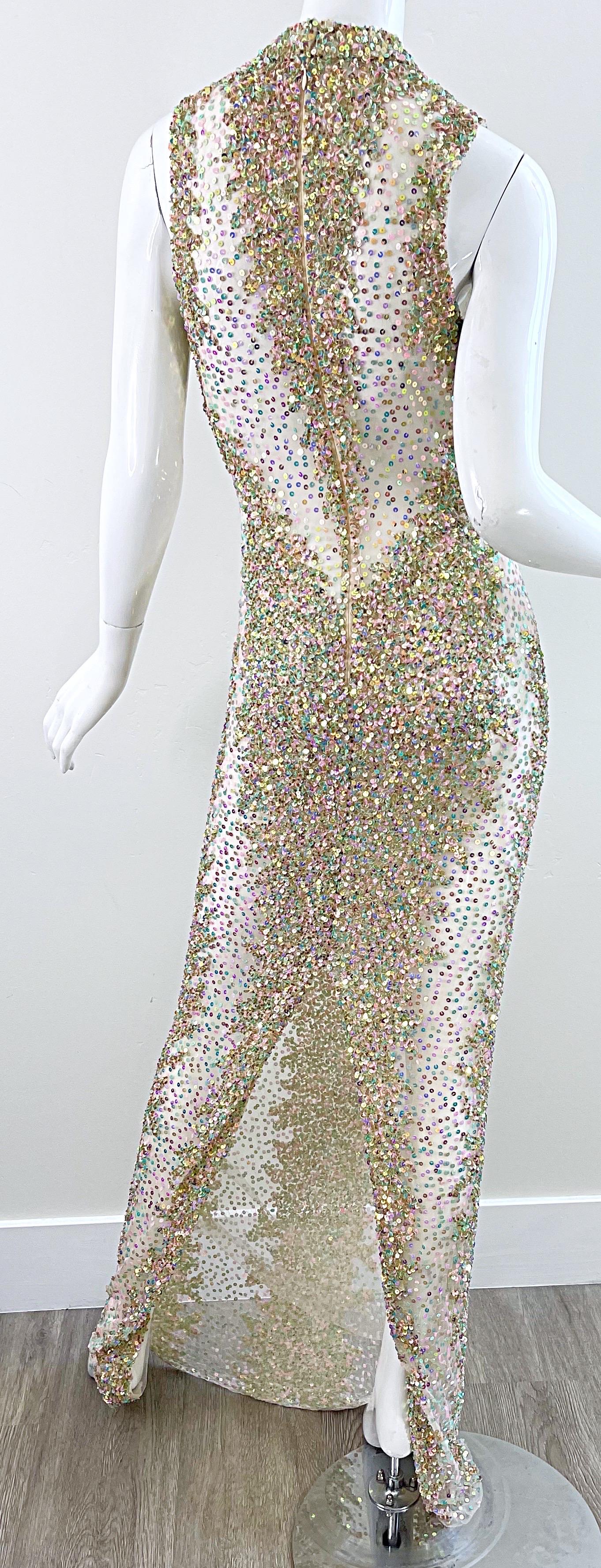 1990s Iridescent Sequined Sheer Sexy Mesh Vintage 90s Seductive Gown For Sale 8