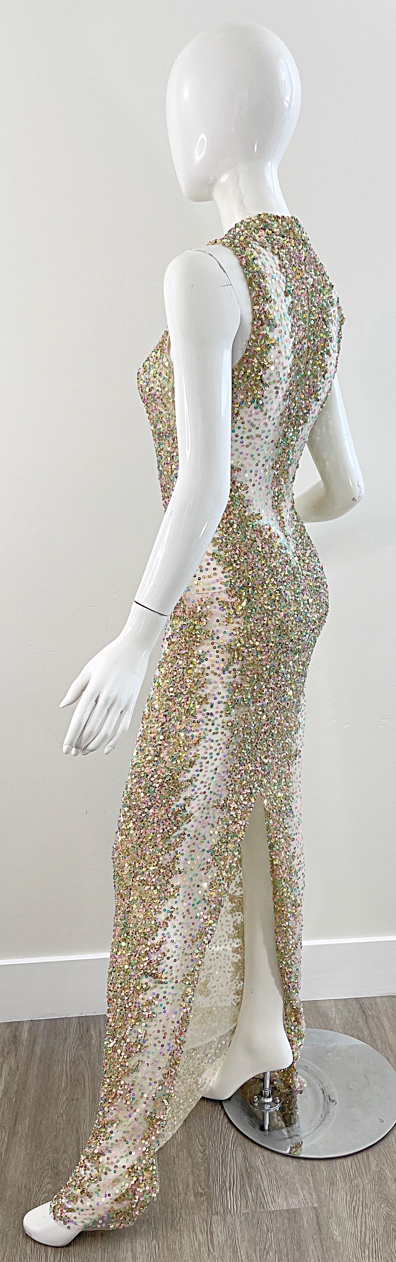 1990s Iridescent Sequined Sheer Sexy Mesh Vintage 90s Seductive Gown For Sale 10