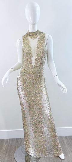 1990s Iridescent Sequined Sheer Sexy Mesh Vintage 90s Seductive Gown