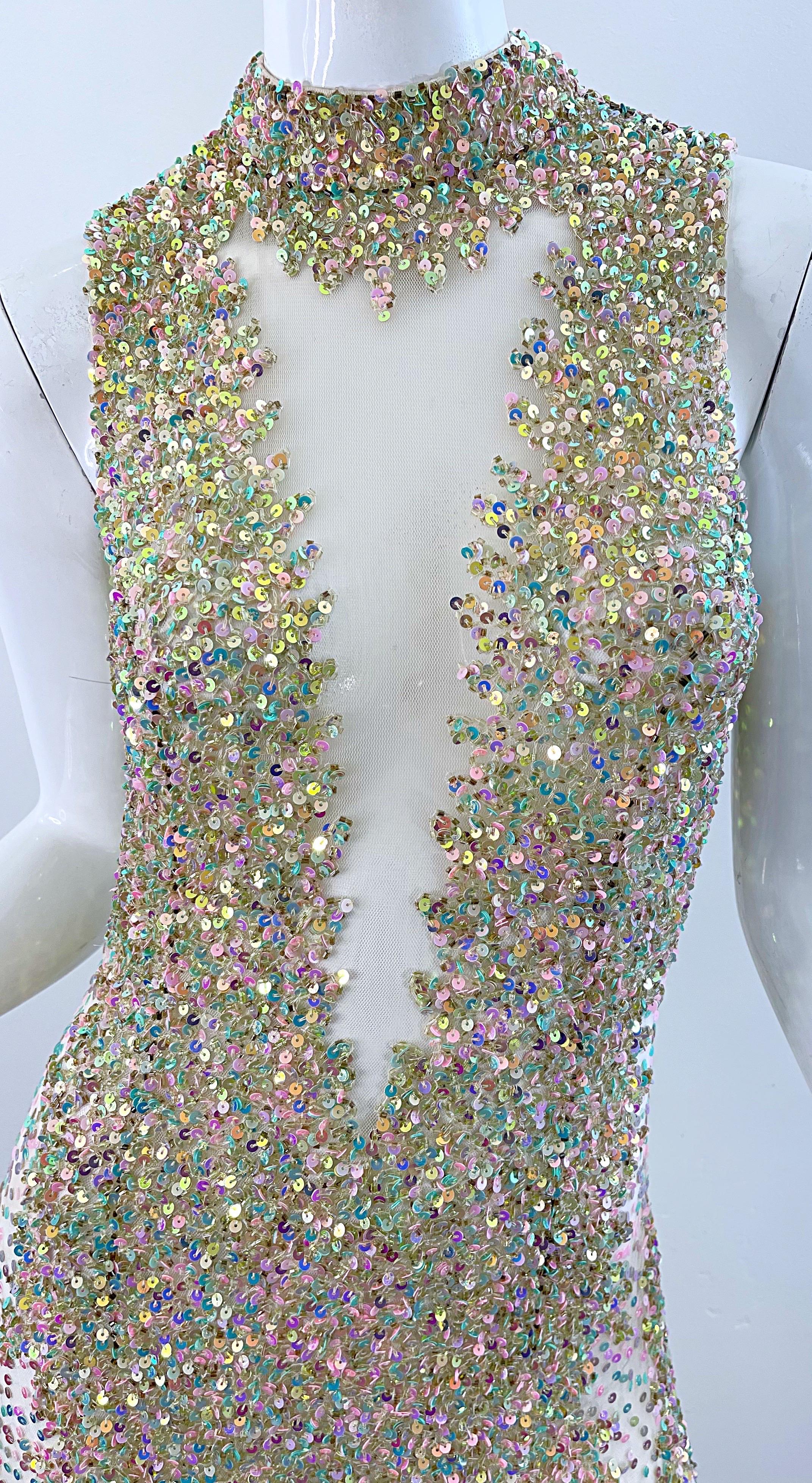 Women's 1990s Iridescent Sequined Sheer Sexy Mesh Vintage 90s Seductive Gown For Sale