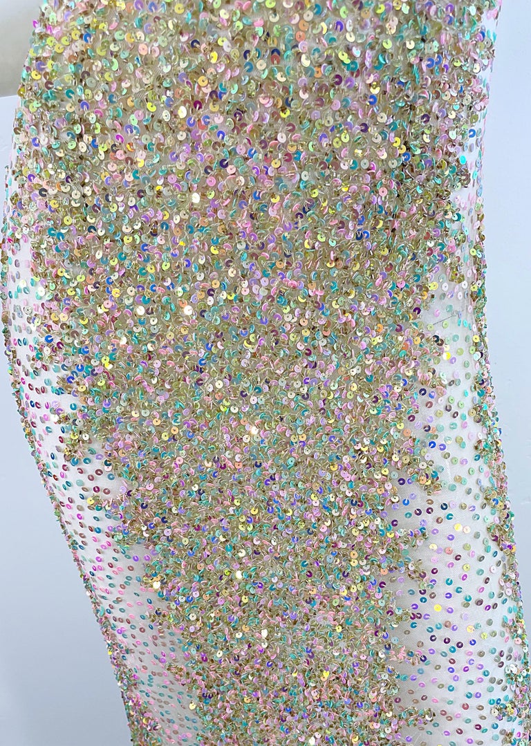 1990s Iridescent Sequined Sheer Sexy Mesh Vintage 90s Seductive Gown For  Sale at 1stDibs