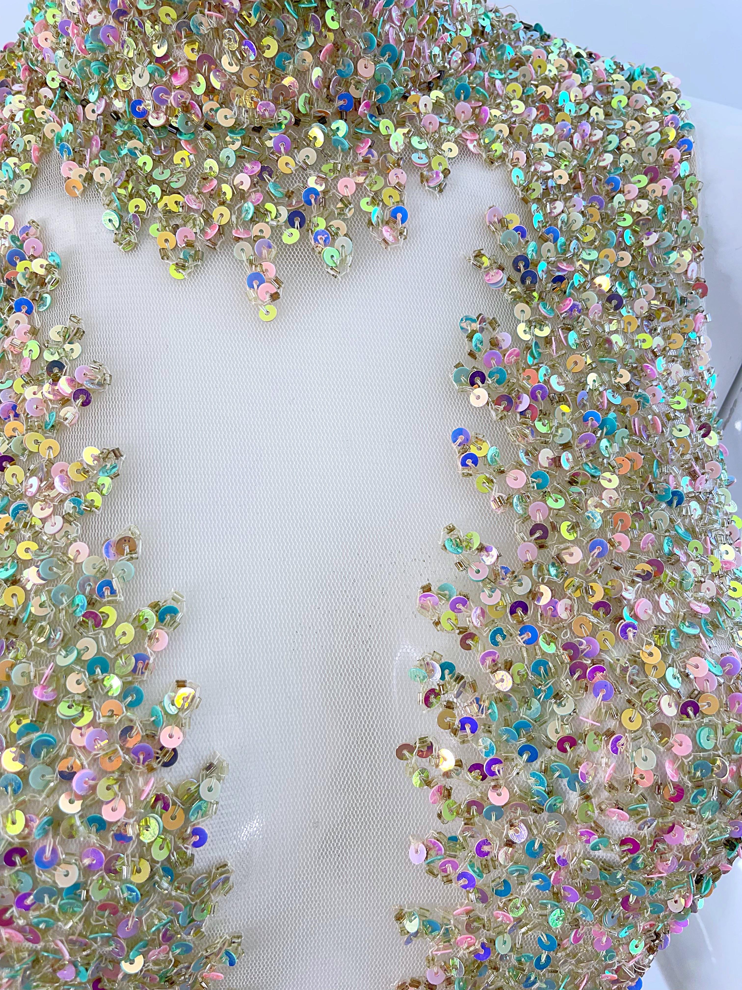 1990s Iridescent Sequined Sheer Sexy Mesh Vintage 90s Seductive Gown For Sale 4