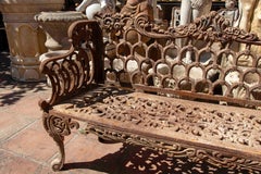 1990s Iron Bench with Ornamental Decoration and Antique Patina