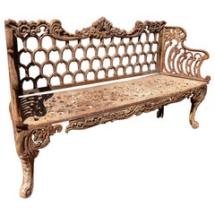 1990s Iron Bench with Ornamental Decoration and Antique Patina