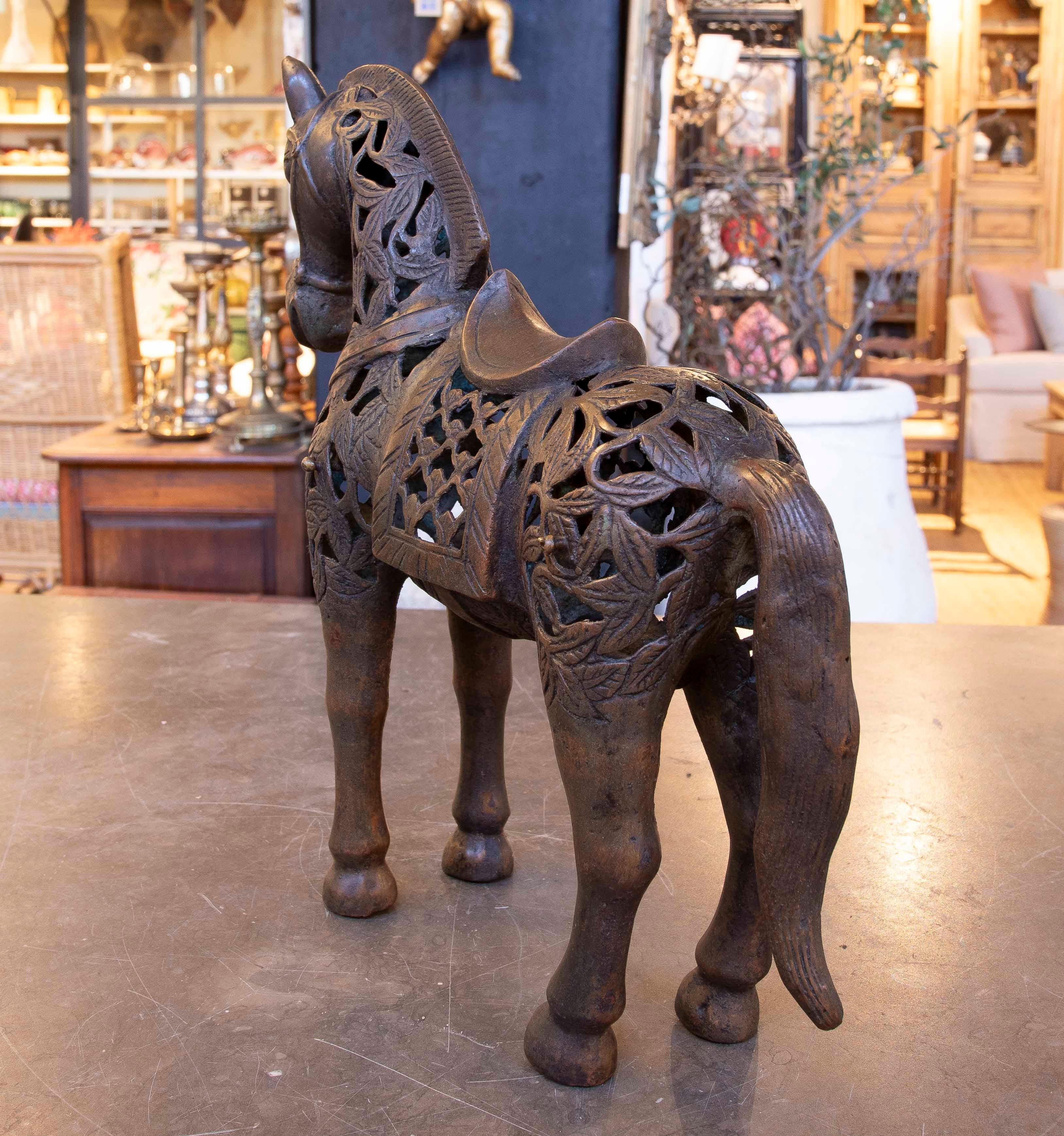 1990s Iron Horse Sculpture with Ornamental Filigree Design In Good Condition For Sale In Marbella, ES