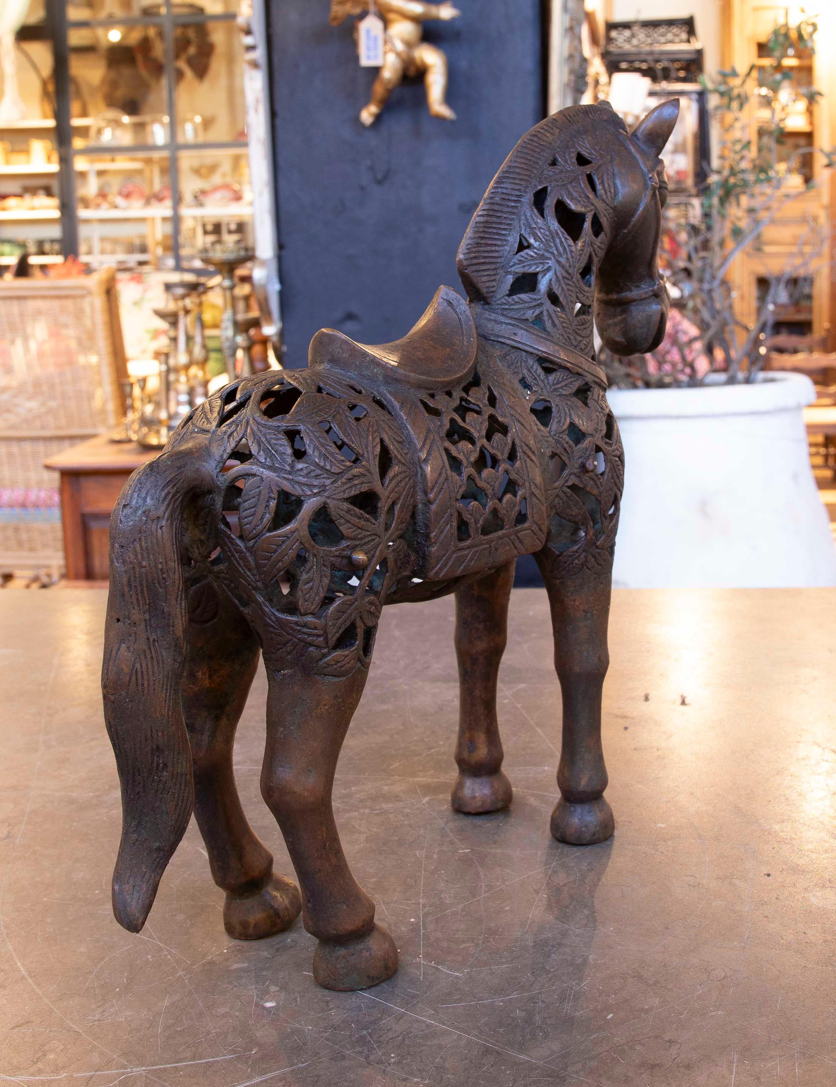 20th Century 1990s Iron Horse Sculpture with Ornamental Filigree Design For Sale