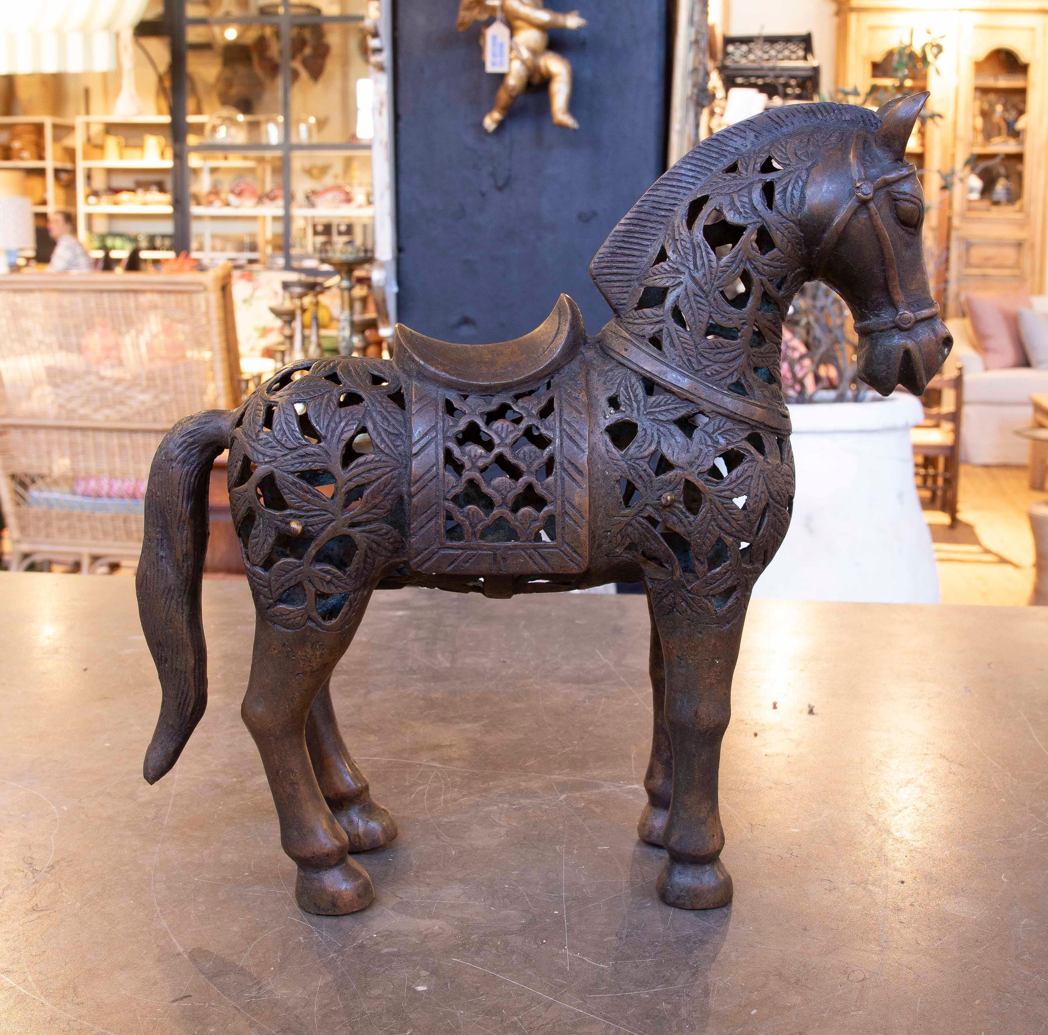 Bronze 1990s Iron Horse Sculpture with Ornamental Filigree Design For Sale
