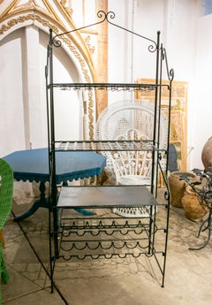 1990s Iron Shelf with Two Wine Racks and a Special Rack for Glasses