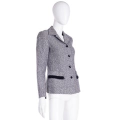 1990s Isaac Mizrahi Black White Tweed Cropped Jacket w Black Fringe Pockets