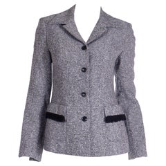 1990s Isaac Mizrahi Black White Tweed Cropped Jacket w Black Fringe Pockets