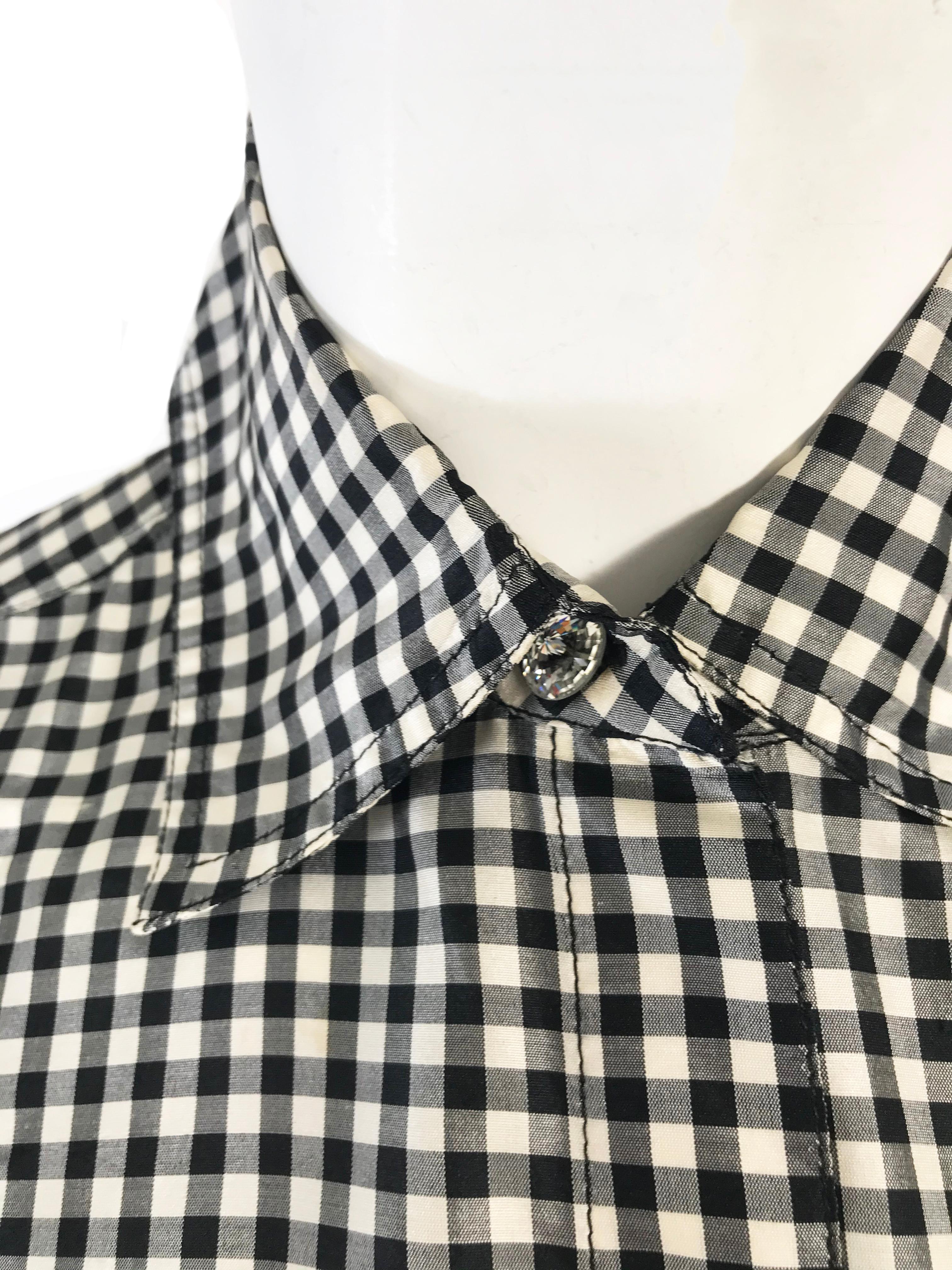1990s iconic Isaac Mizrahi black and white check silk dress with rhinestone buttons. 
Made in USA
100% silk
Condition: Excellent
Size 4