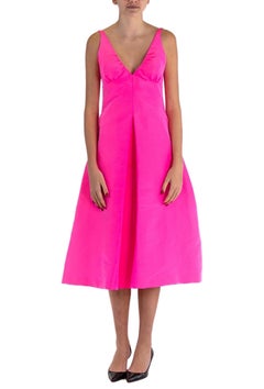 1990S ISAAC MIZRAHI Hot Pink Silk Faille Cocktail Dress
