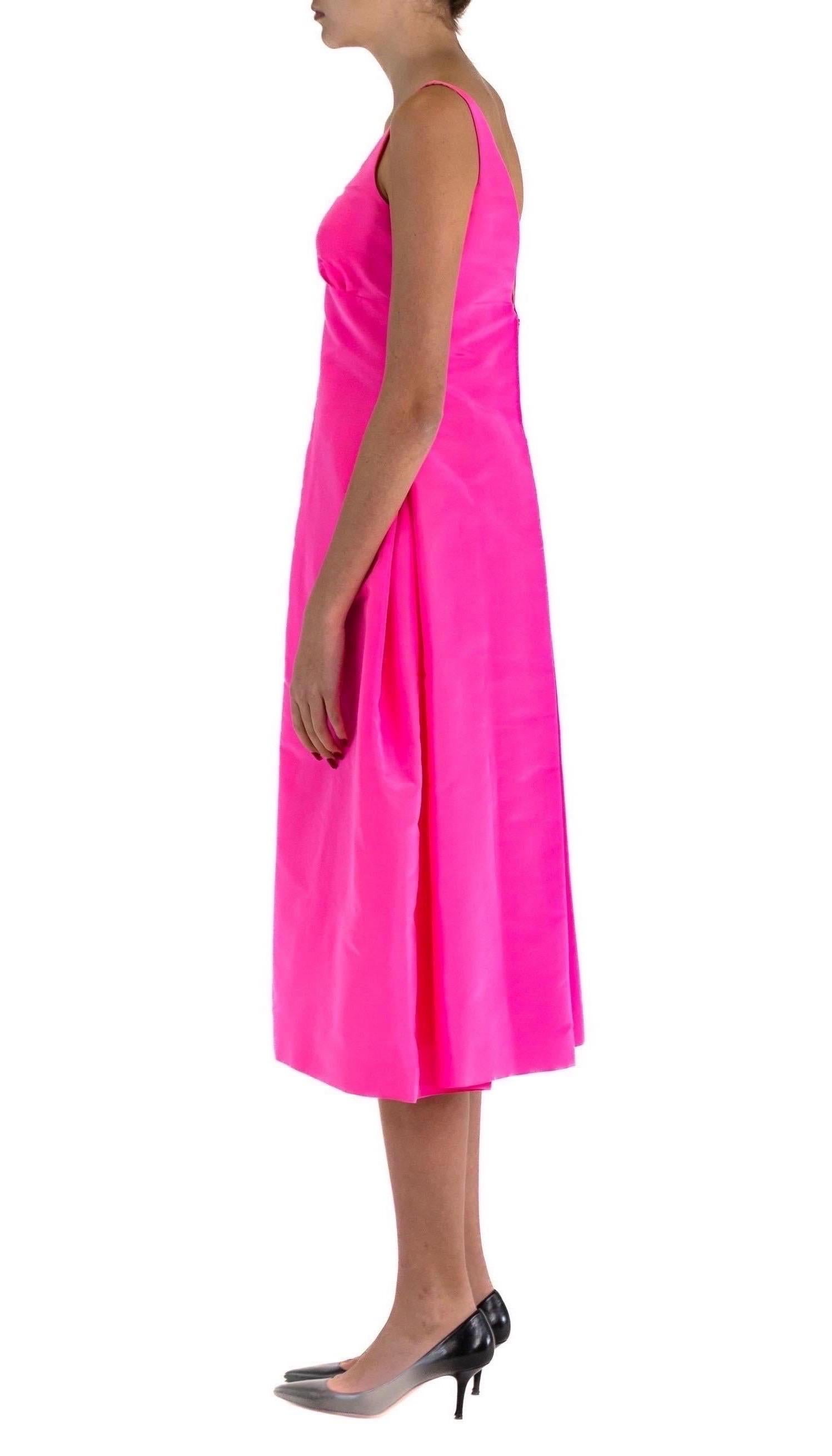 1990S ISAAC MIZRAHI Hot Pink Silk Faille Cocktail Dress In Excellent Condition For Sale In New York, NY