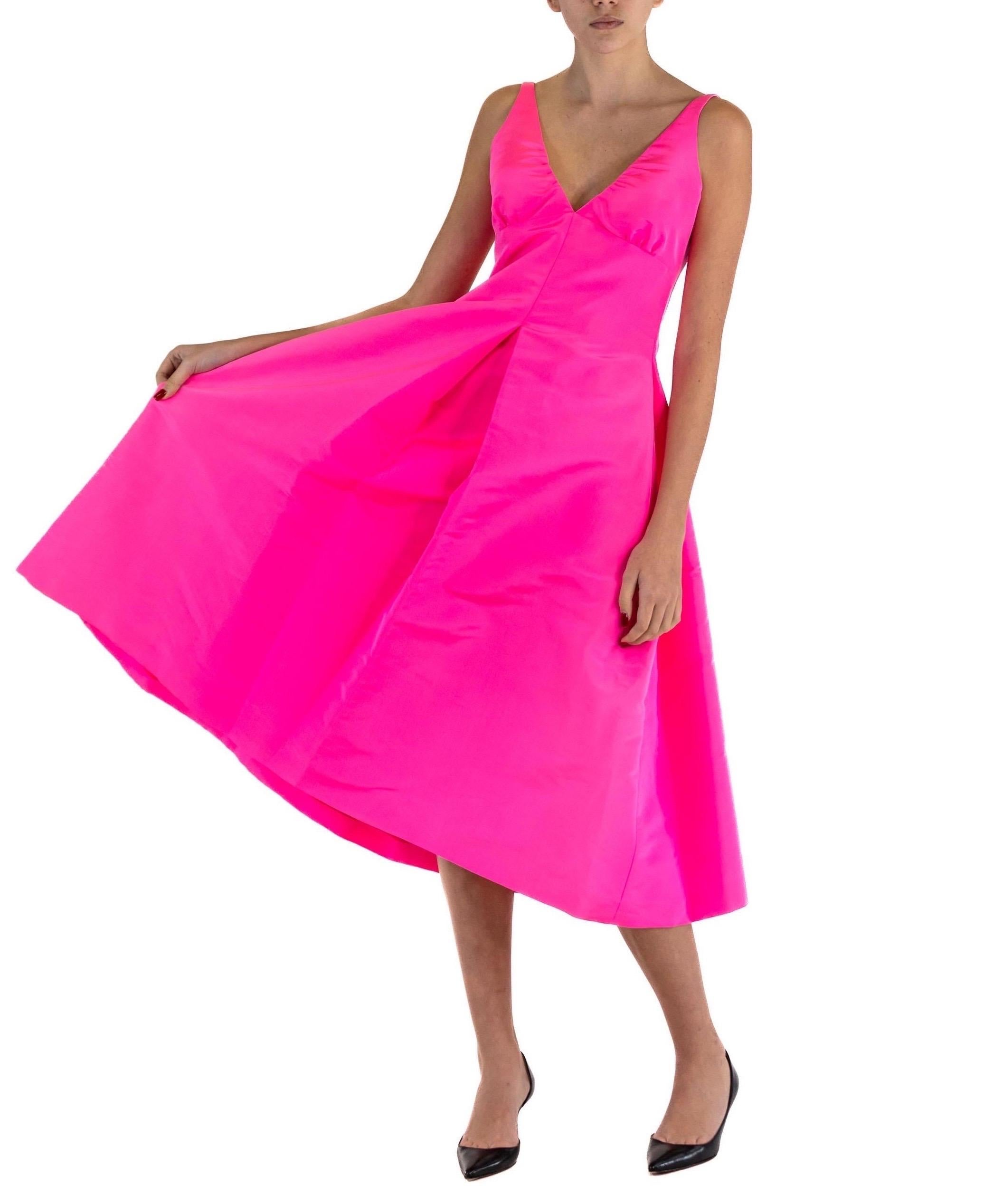 1990S ISAAC MIZRAHI Hot Pink Silk Faille Cocktail Dress For Sale 5