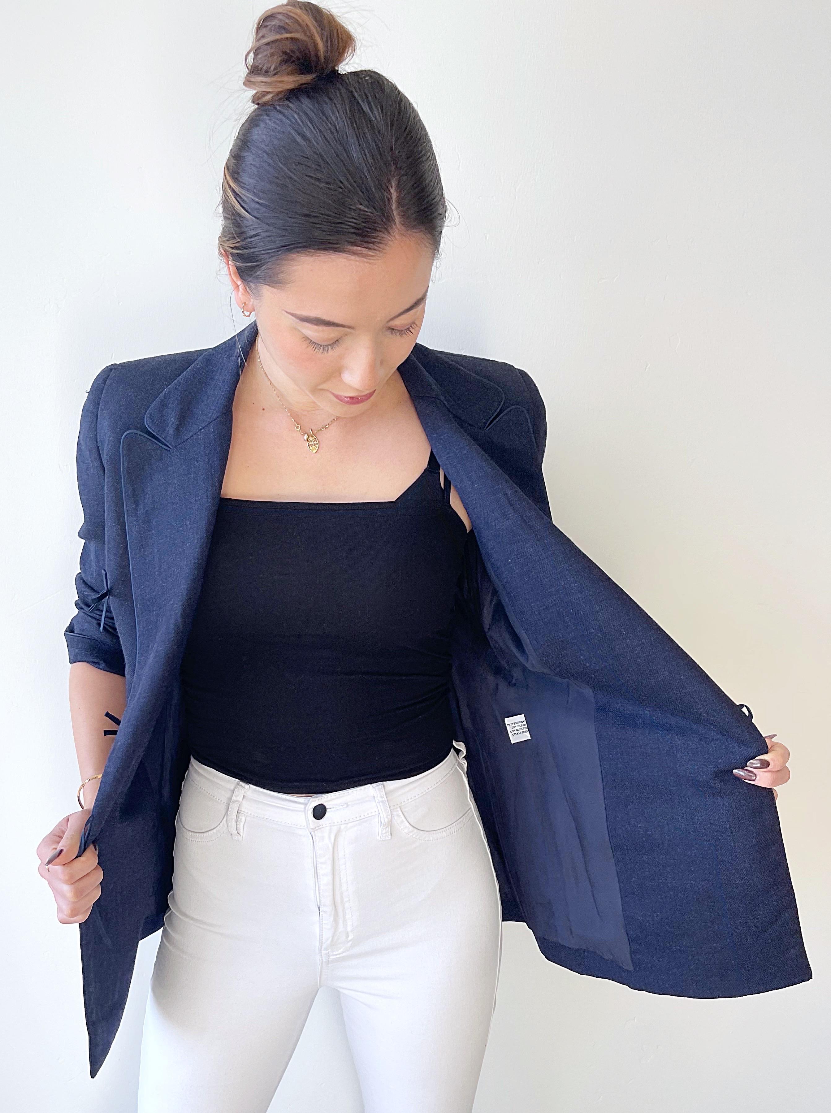 Anni '90 Isaac Mizrahi Denim blu navy taglia 6 8 Giacca blazer vintage anni '90 in vendita 13