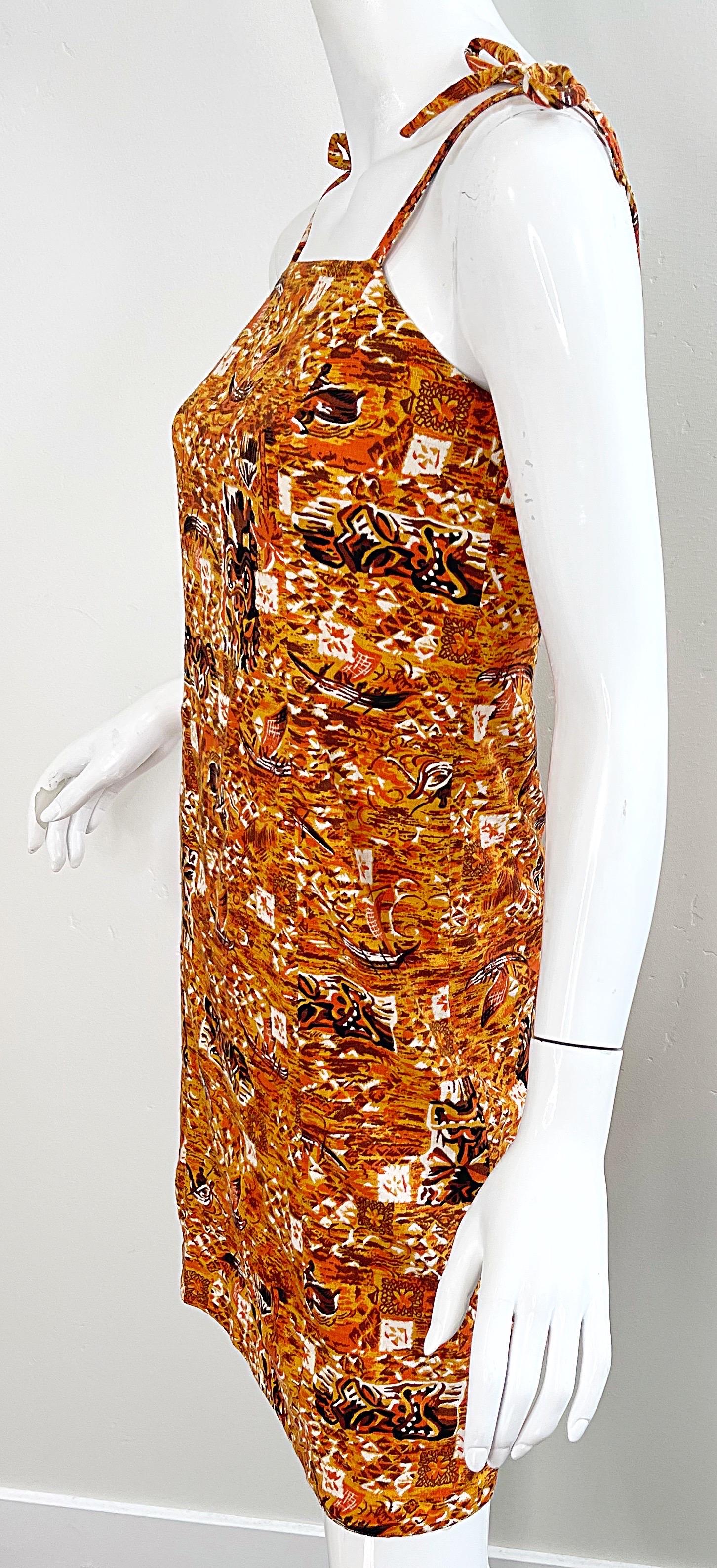 1990s Isaac Mizrahi Taglia 2 / 4 Novità Tiki Stampa Arancione Marrone Cotone 90s Dress in vendita 7