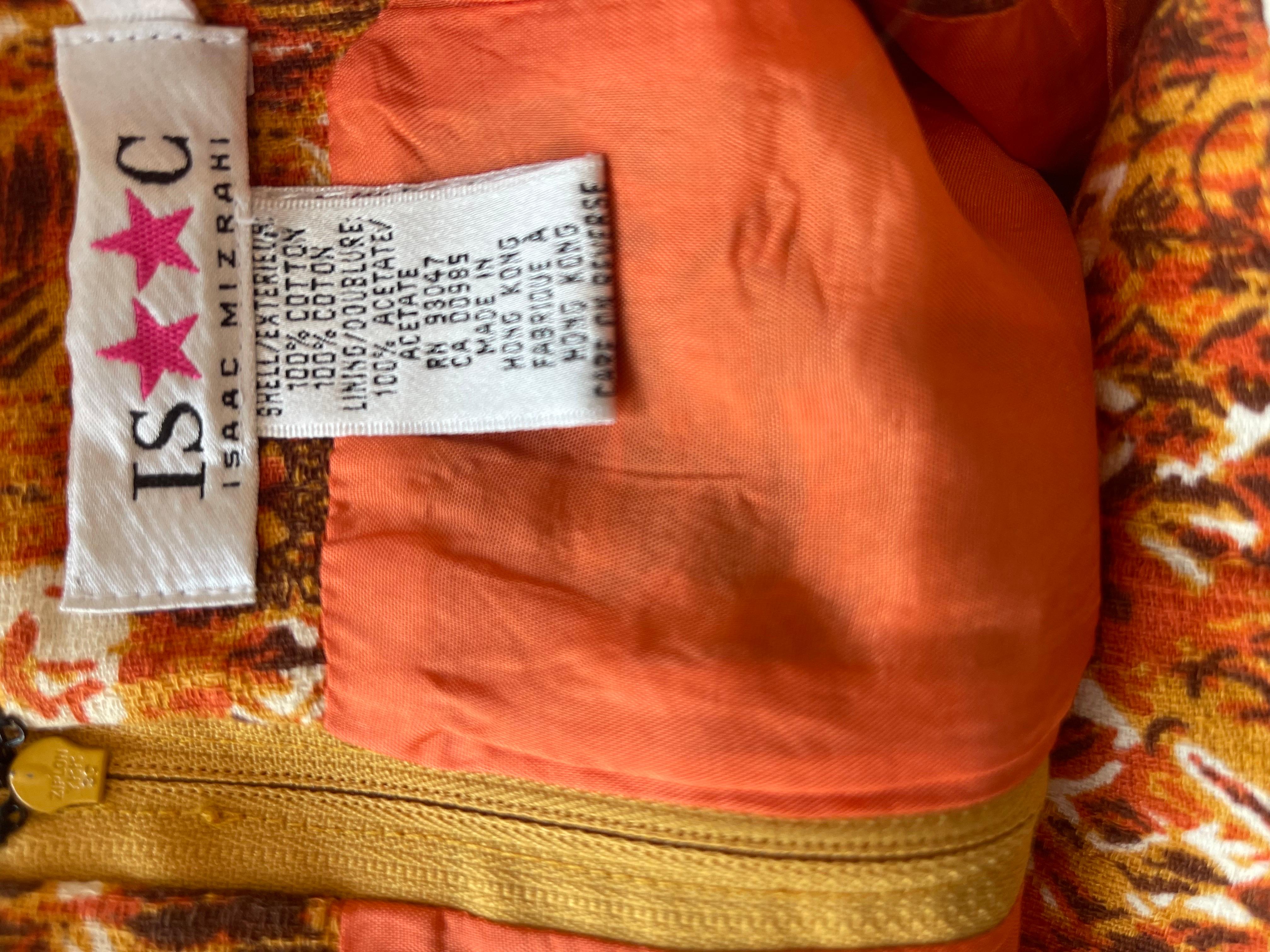1990s Isaac Mizrahi Taglia 2 / 4 Novità Tiki Stampa Arancione Marrone Cotone 90s Dress in vendita 11