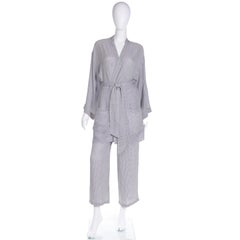 1990s Isaac Mizrahi Striped Silk Daywear Pajama Set Streetwear With Belt