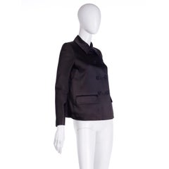 1990s Isaac Mizrahi Vintage Black Satin Cropped Double Breasted Jacket