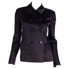 1990s Isaac Mizrahi Vintage Black Satin Cropped Double Breasted Jacket