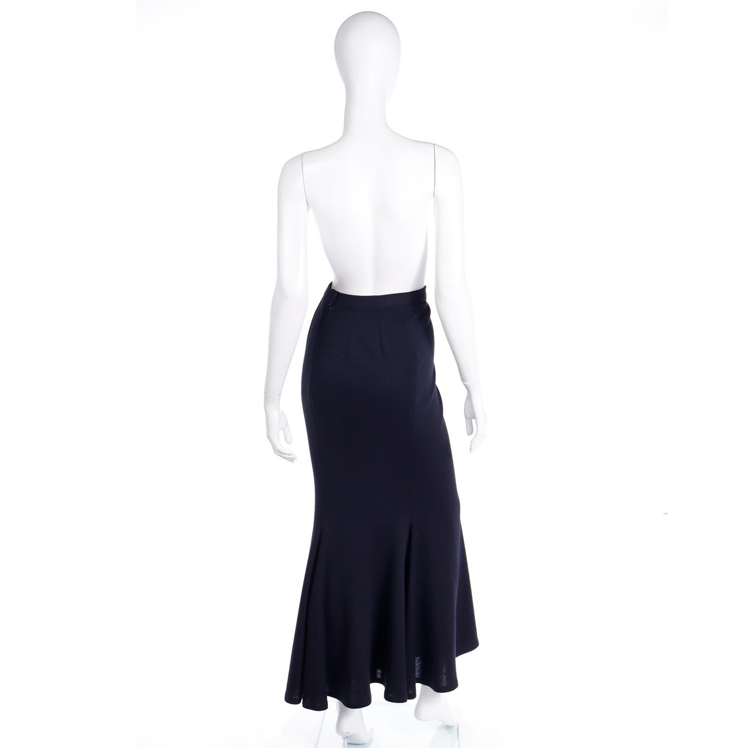 Women's 1990s Isaac Mizrahi Vintage Black Wool Long Mermaid Maxi Skirt