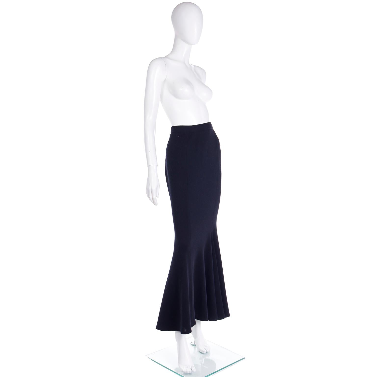 1990s Isaac Mizrahi Vintage Black Wool Long Mermaid Maxi Skirt 1