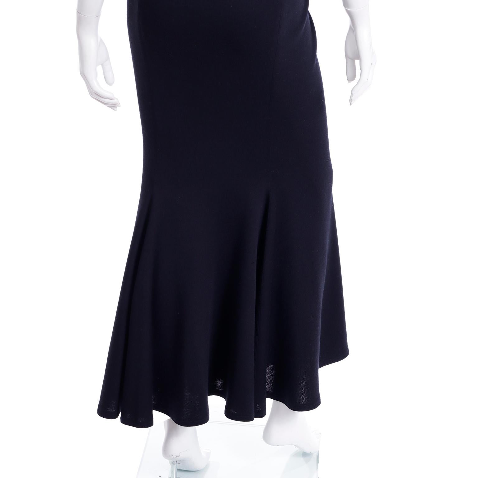 1990s Isaac Mizrahi Vintage Black Wool Long Mermaid Maxi Skirt 3