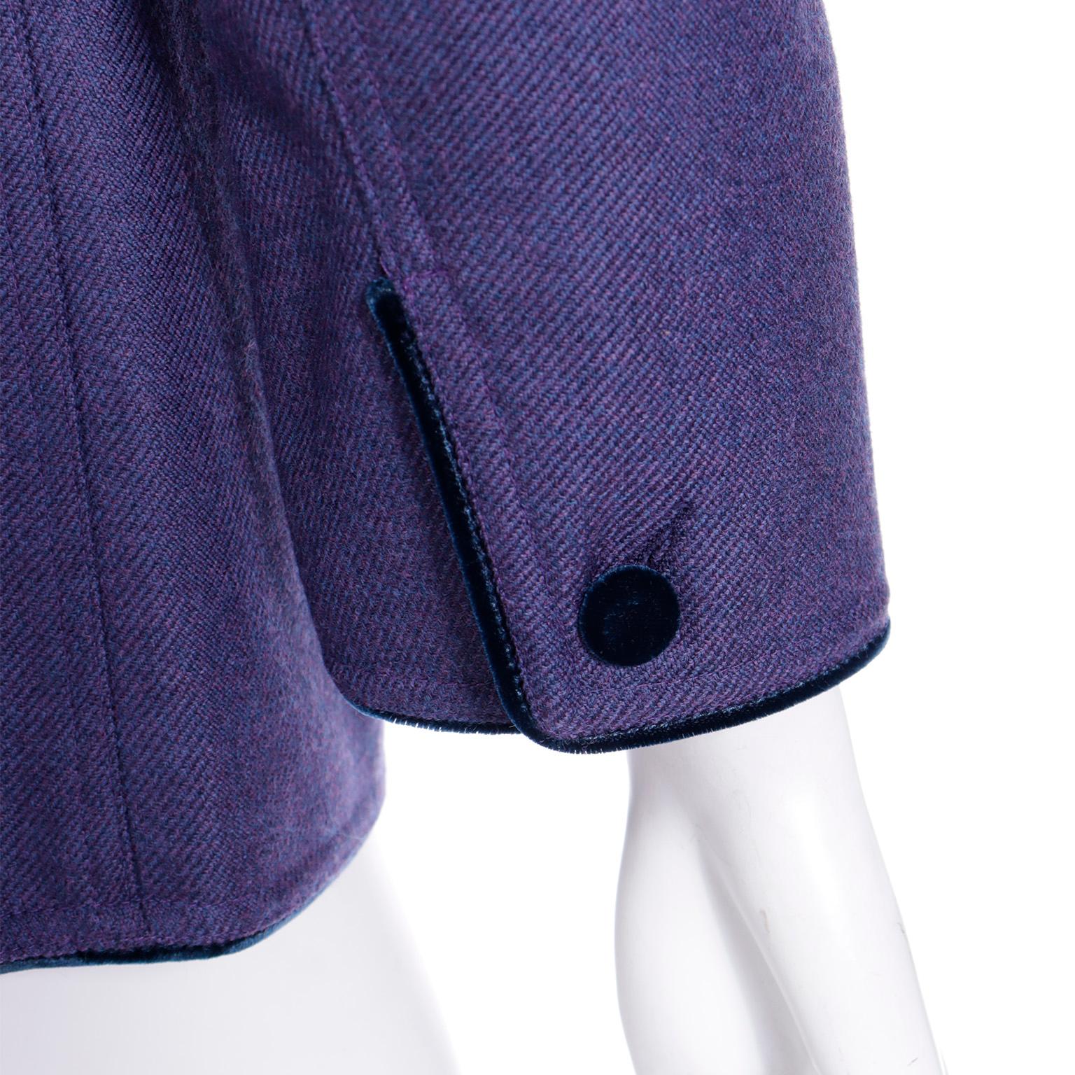 1990s Isaac Mizrahi Vintage Purple Blazer Jacket w Velvet Trim & Tie at Waist For Sale 4