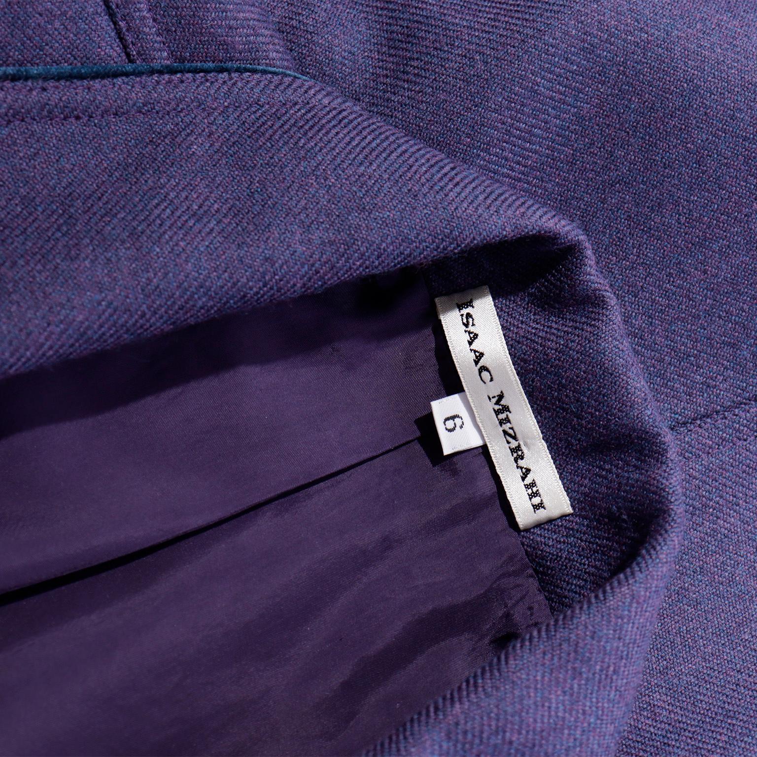 1990s Isaac Mizrahi Vintage Purple Blazer Jacket w Velvet Trim & Tie at Waist For Sale 5
