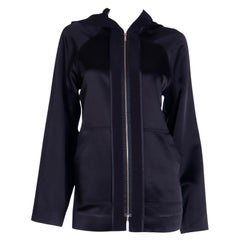 Vintage 1990s Isaac Mizrahi Zip Front Hooded Black Jacket w Gold Zipper & Exposed Seams