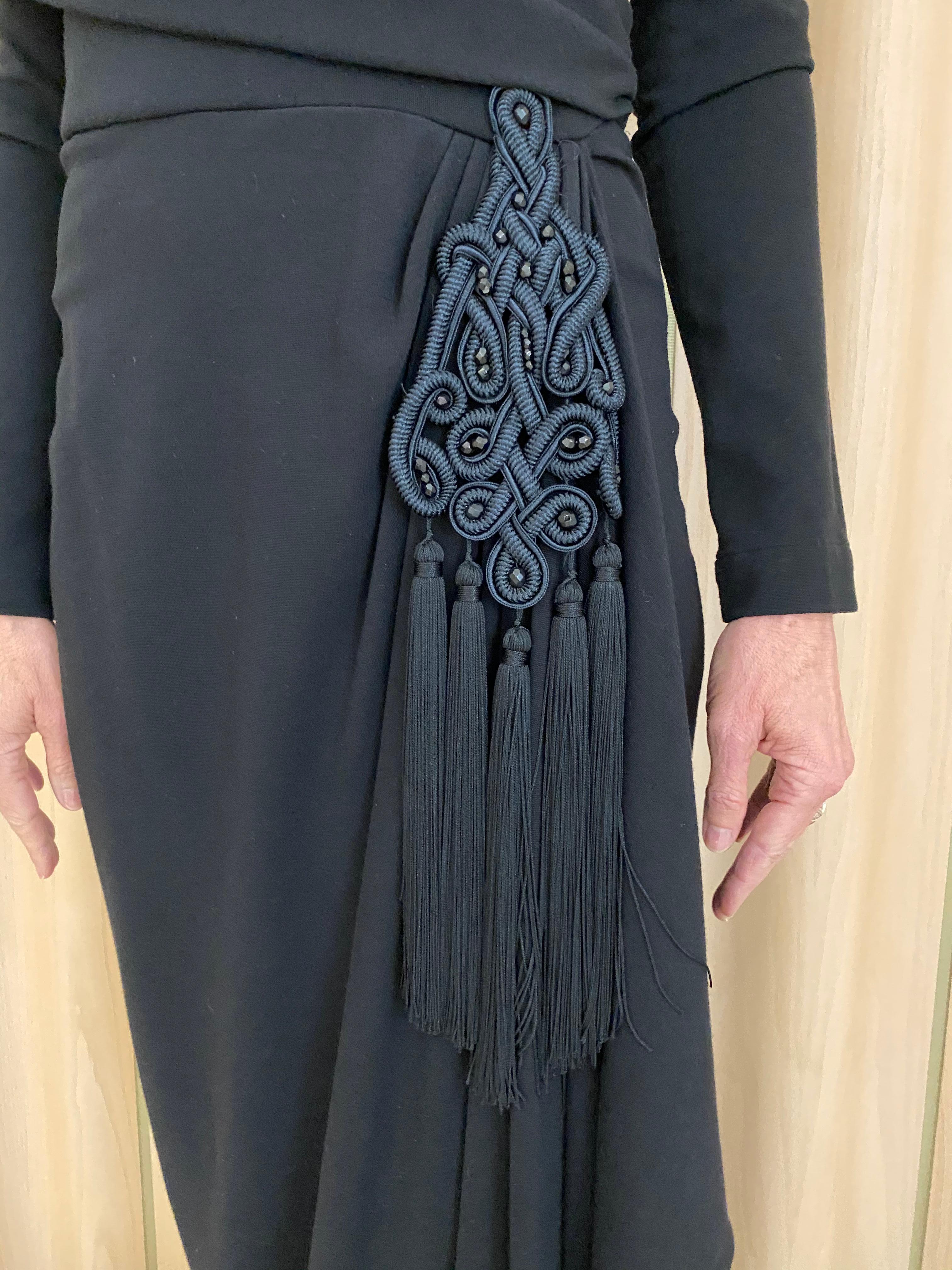 Women's 1990s Isabelle Allard  Black Knit Jersey Off Shoulder Long Sleeve Gown For Sale