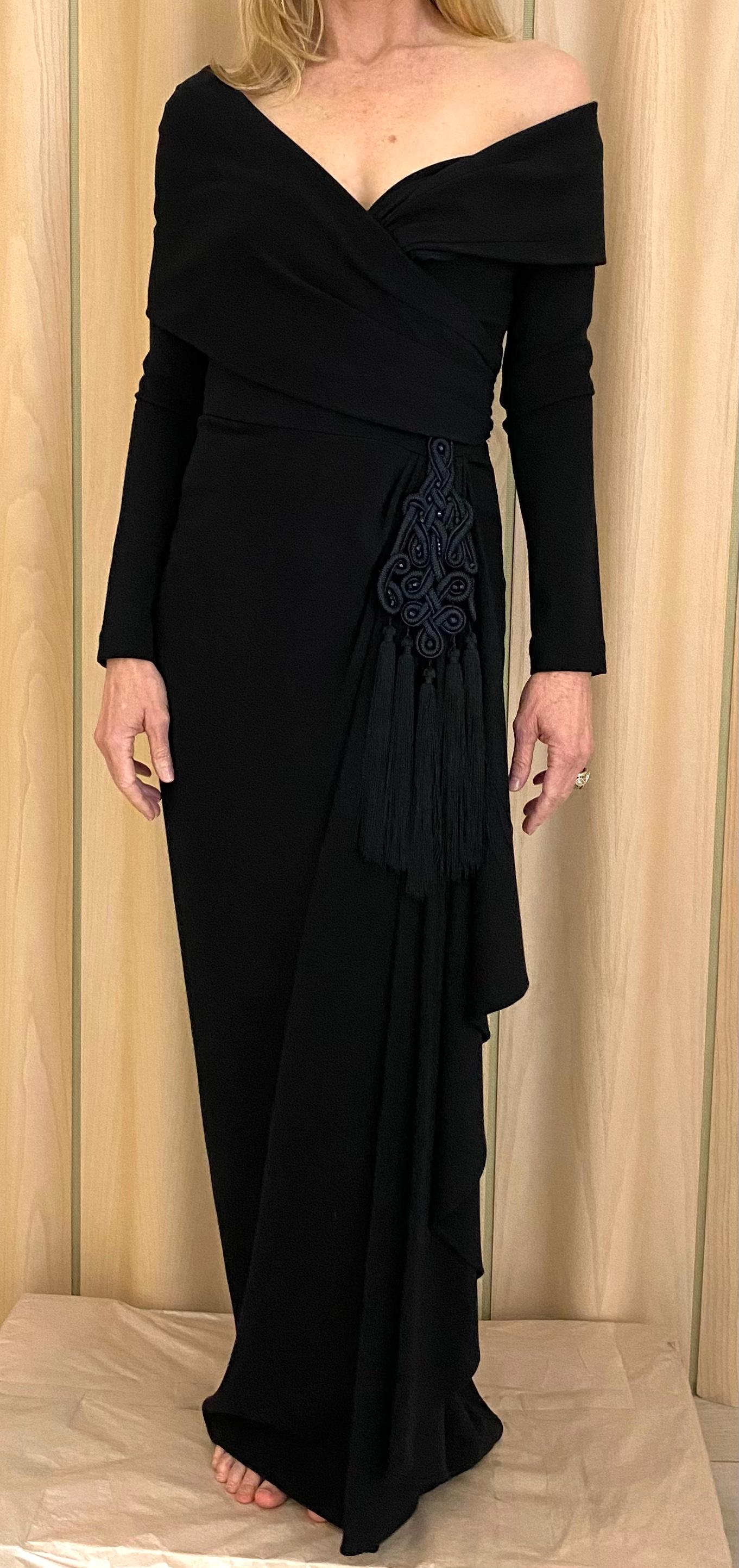1990s Isabelle Allard  Black Knit Jersey Off Shoulder Long Sleeve Gown For Sale 1