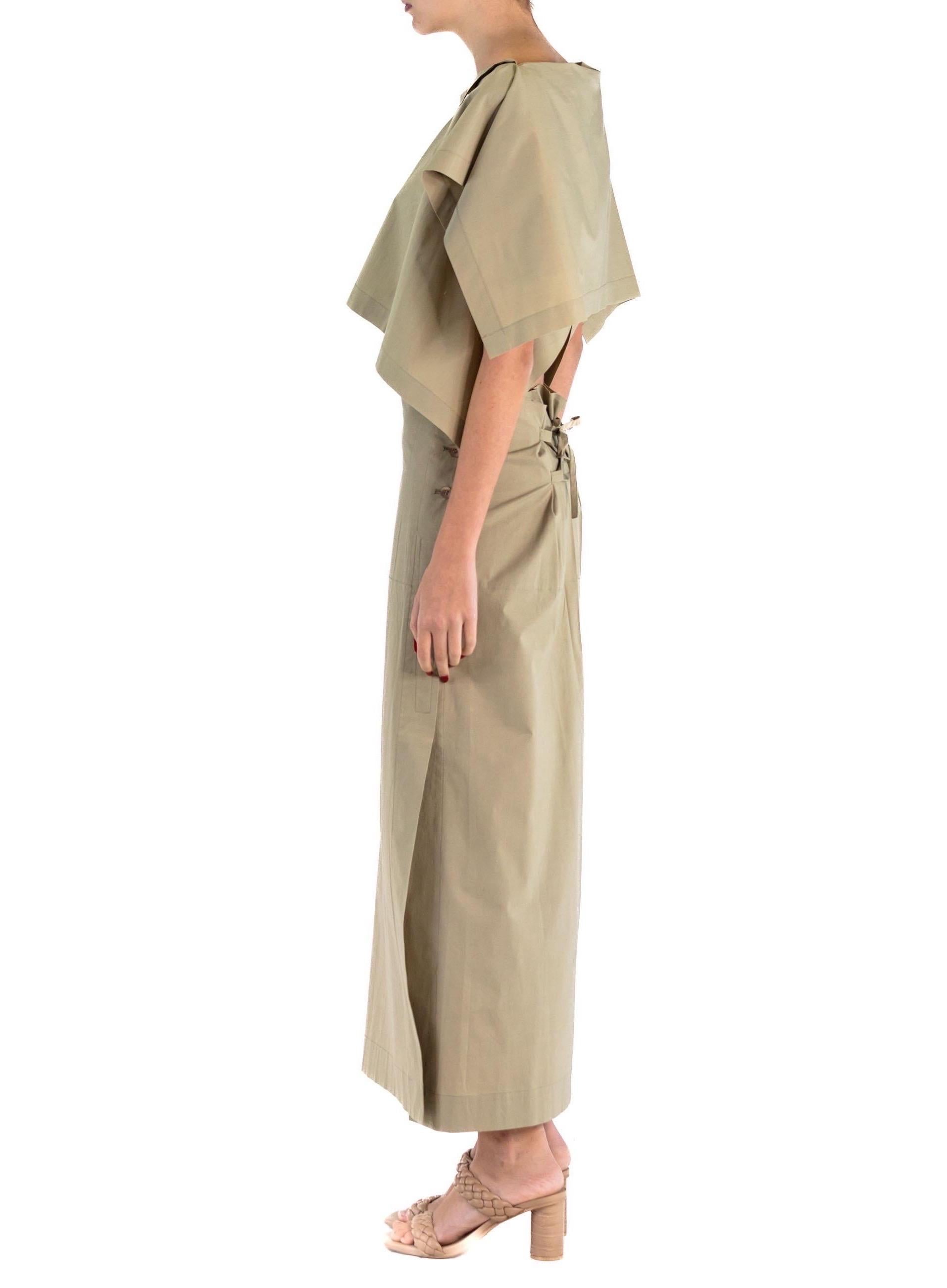 1990S ISSEY MIYAKE Beige Cotton Top And Skirt Ensemble In Excellent Condition For Sale In New York, NY