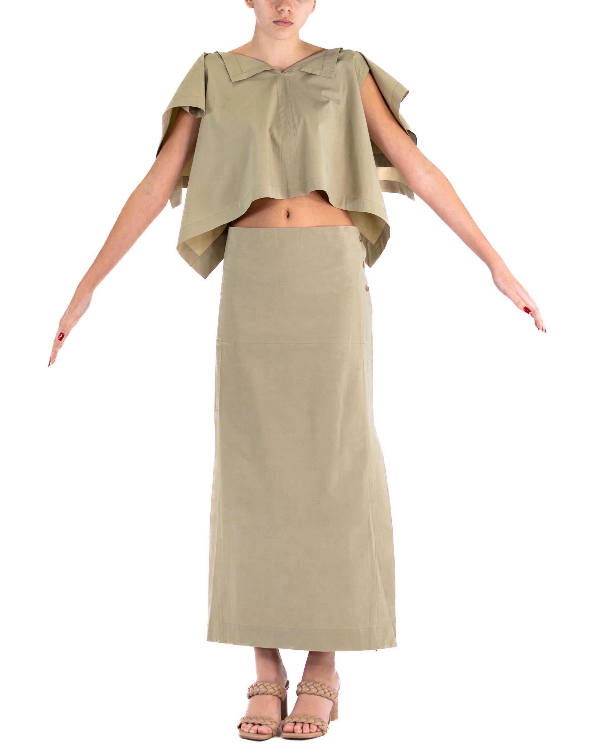 1990S ISSEY MIYAKE Beige Cotton Top And Skirt Ensemble For Sale 1