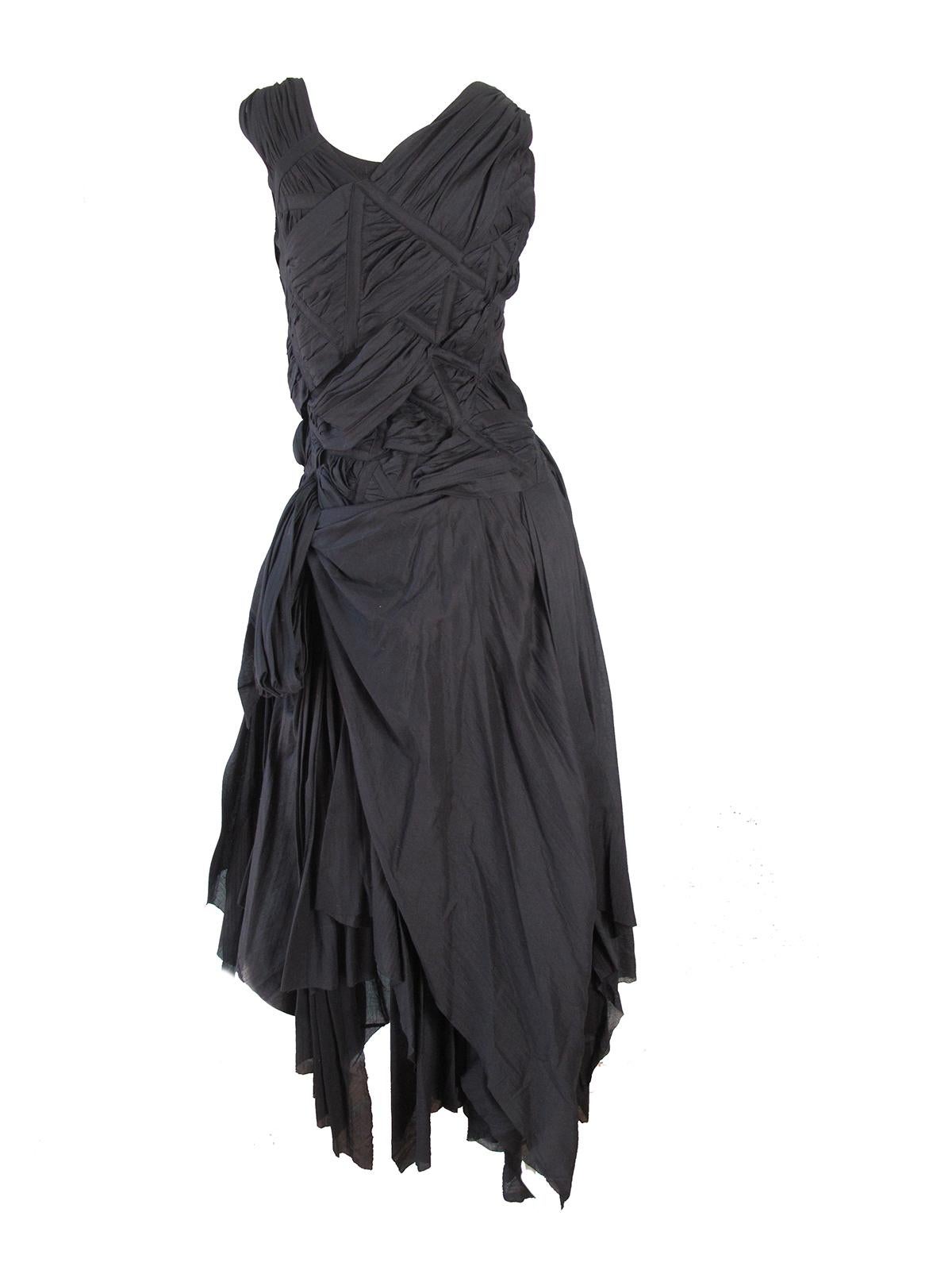 1990s Issey Miyake black cotton braided dress.  Made in Japan. Condition: Excellent. Yohji Size 2 ( or Medium )

