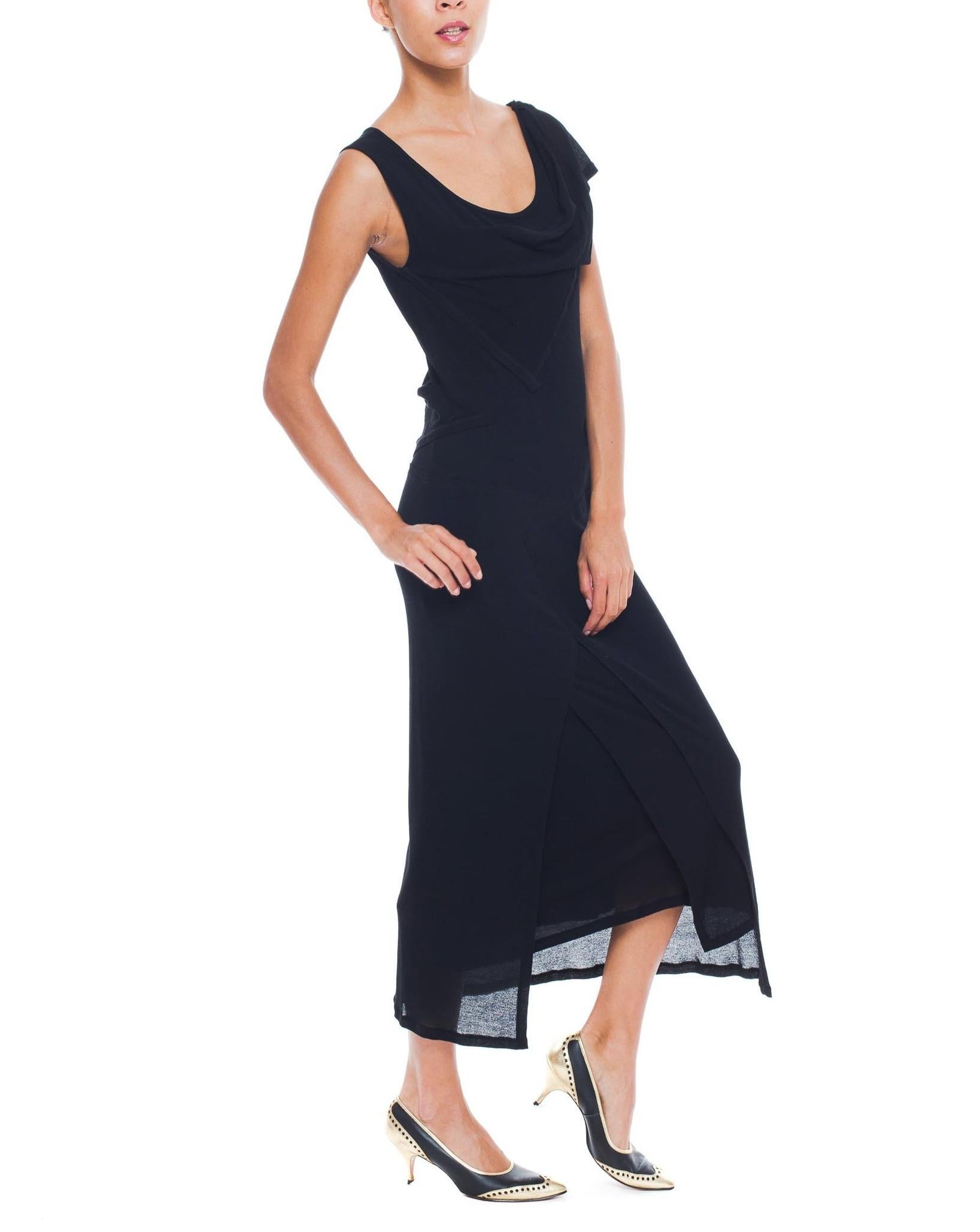 1990S ISSEY MIYAKE Black Cotton Jersey Asymmetrical Draped Dress In Excellent Condition For Sale In New York, NY